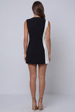 Vestido Curto de Trabalho com Decote em V em Preto e Branco