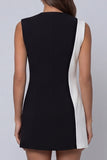 Vestido Curto de Trabalho com Decote em V em Preto e Branco