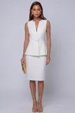 Vestido de Trabalho Midi Simples de Duas Peças em Marfim