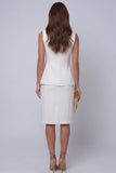 Vestido de Trabalho Midi Simples de Duas Peças em Marfim