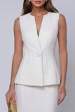 Vestido de Trabalho Midi Simples de Duas Peças em Marfim