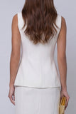 Vestido de Trabalho Midi Simples de Duas Peças em Marfim