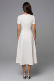 Vestido de Trabalho Midi Simples em Linha A cor Marfim