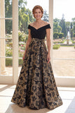 Preto: Uma linha no ombro, Jacquard Vestido longo de mãe da noiva com laço