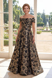 Uma linha preta no ombro jacquard floral longo vestido mãe da noiva