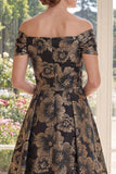 Uma linha preta no ombro jacquard floral longo vestido mãe da noiva