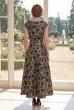 Um vestido Jacquard Long Mother Of the Bride com decote preto e gola bata