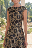 Um vestido Jacquard Long Mother Of the Bride com decote preto e gola bata
