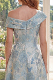 A linha Jacquard Blue Um Ombro Midi Vestido Mãe da Noiva