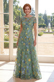Vestido de Mãe da Noiva em Tulle Verde Verde Bordado Bateau