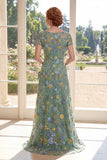 Vestido de Mãe da Noiva em Tulle Verde Verde Bordado Bateau