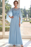 Chiffon Azul Claro Vestido Longo de Mãe da Noiva