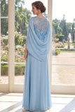 Chiffon Azul Claro Vestido Longo de Mãe da Noiva