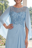 Chiffon Azul Claro Vestido Longo de Mãe da Noiva