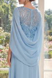 Chiffon Azul Claro Vestido Longo de Mãe da Noiva