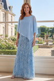 Lantejoulas azul claro Vestido Longo de Mãe da Noiva com Capa