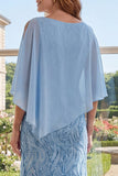Lantejoulas azul claro Vestido Longo de Mãe da Noiva com Capa