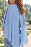 Lantejoulas azul claro brilhante Vestido longo de mãe da noiva com capa