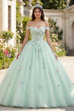 Vestido de Baile Verde Ombro Descoberto Vestido Quinceañera com Flores 3D