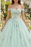 Vestido de Baile Verde Ombro Descoberto Vestido Quinceañera com Flores 3D