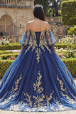 Vestido de Baile de Manga Longa de Manga Longa com Aplicação de Ombros Descobertos Vestido Quinceañera