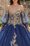 Vestido de Baile de Manga Longa de Manga Longa com Aplicação de Ombros Descobertos Vestido Quinceañera