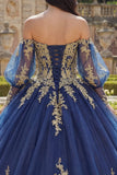 Vestido de Baile de Manga Longa de Manga Longa com Aplicação de Ombros Descobertos Vestido Quinceañera