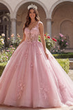 Vestido de baile cor-de-rosa com alças finas com espartilho e vestido de baile Quinceañera