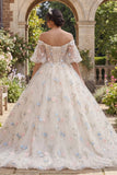 Vestido de baile floral de espartilho champanhe Quinceañera