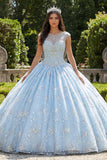 Vestido de baile azul celeste com gola ilusão com gola Quinceañera