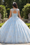Vestido de baile azul celeste com gola ilusão com gola Quinceañera