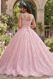 Vestido de baile corset cor-decote V cor-decote cor-de-rosa com purpurinas