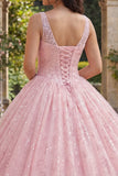 Vestido de baile corset cor-decote V cor-decote cor-de-rosa com purpurinas
