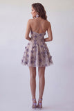 Vestido de cocktail curto curto floral de lantejoulas roxo brilhante