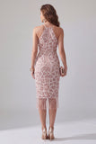 Vestido de cocktail Midi midi Hooder com Contas Brilhantes e Blush Bodycon, com Franjas