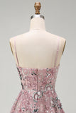 Vestido de cocktail curto floral floral com lantejoulas, blush brilhante