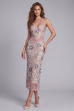 Vestido de cocktail floral Maxi com topo floral com blush brilhante e renda
