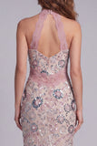 Vestido de cocktail floral Maxi com topo floral com blush brilhante e renda