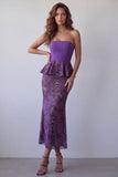 Vestido formal Midi Midi sem alças com folhos em Chiffon de Sereia Roxo
