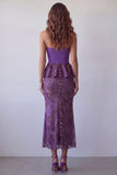 Vestido formal Midi Midi sem alças com folhos em Chiffon de Sereia Roxo