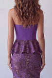 Vestido formal Midi Midi sem alças com folhos em Chiffon de Sereia Roxo