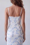 Vestido Formal Longo Azul Floral Bodycon Azul Claro