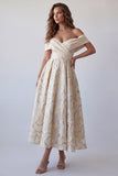 Vestido formal midi com estampado de champanhe em linha A