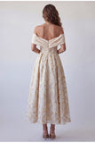 Vestido formal midi com estampado de champanhe em linha A