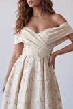 Vestido formal midi com estampado de champanhe em linha A