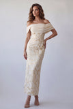 Vestido Maxi Formal Estampado Bodycon Champanhe