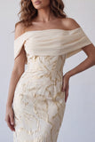 Vestido Maxi Formal Estampado Bodycon Champanhe