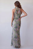 Vestido Maxi Formal Maxi Floral Bodycon de Salvia com Gola Halter, Dusty Sage Bodycon