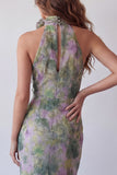 Vestido Maxi Formal Maxi Floral Bodycon de Salvia com Gola Halter, Dusty Sage Bodycon