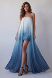 Vestido Formal Mini Formal Bodycon Bodycon Sem Alças Lake Blue Chiffon